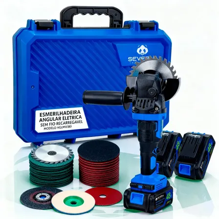 Esmerilhadeira Lixadeira Politriz Elétrica Angular Sem Fio Profissional Several Importados Motor Brushless 2 Baterias 48v com Maleta 25 Acessórios