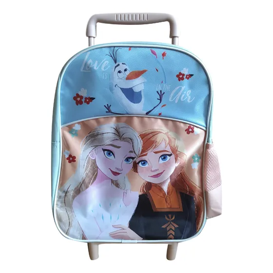 Mochila Preescolar Frozen Con Carro Tafeta Chica 35 X 26 Cm Color Celeste
