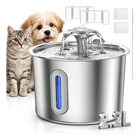 Bebedouro Automático Inox 2,2l Com Filtro Para Gatos E Cães 127/220v Prata
