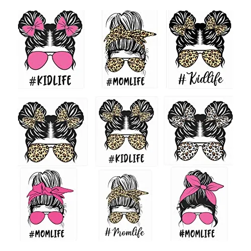 9 Pegatinas Termoadhesivas Mom Life Para Ropa, Kid Life, Chi