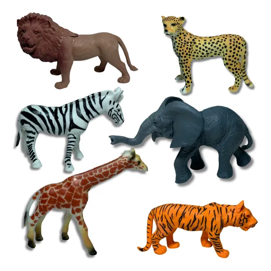 6 Animais Borracha Savana Africa Leão Tigre Girafa Guepardo