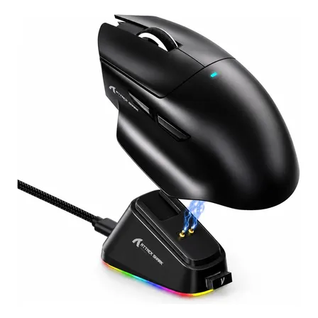 Mouse Gamer Sem Fio Attackshark V6 Paw3311 25000dpi Dock Rgb Preto