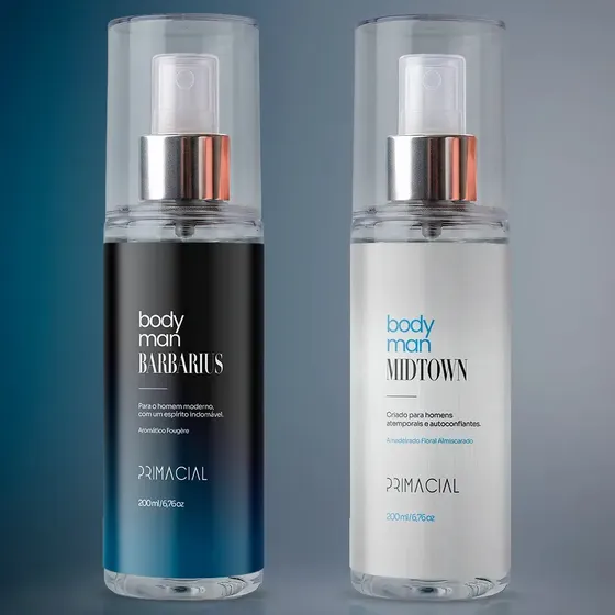 KIT BODY SPLASH MASCULINO BARBARIUS E MIDTOWN 200ML - PRIMACIAL PERFUME FRESCO AMADEIRADO