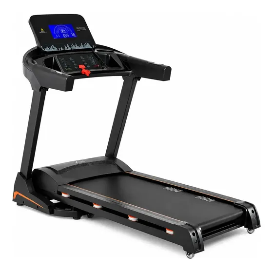 Trotadora Electrica 3.5 HP 18 Km H 140 Kg 15 Niveles Inclinacion Automatica 12 Programas Bluetooth USB Auxiliar Monitor Pulso Calorias Distancia Plegable Running Fitness Cardio Profesional Negra