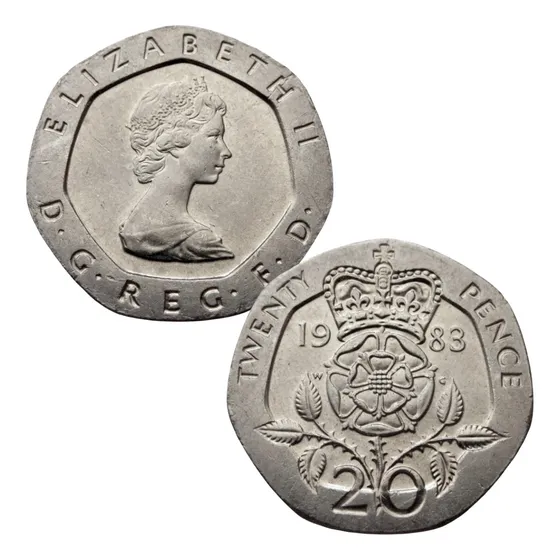 Moeda Inglaterra 20p Rosa Tudor Coroada (1982 - 2008)