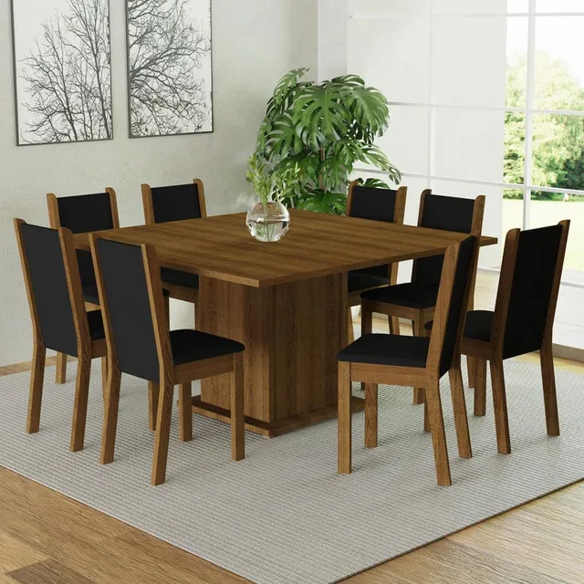 Juego De Comedor Marisa Con 8 Sillas Marrón Negro