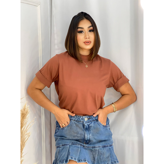 Blusa Feminina T-shirt Camiseta Gola Alta Algodão Premium Blusa Feminina T-shirt Camiseta Gola Alta Algodão Premium