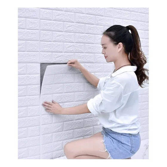 Adhesivo de pared de ladrillo con panel 3D, 70 x 77 cm, color blanco