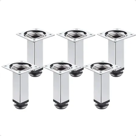 Kit 6 Un Pé Para Móveis Quadrado Aço Cromado 10cm Regulável