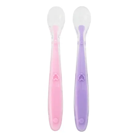 Kit De Colheres De Silicone Para Bebe Introdução Alimentar Cor Rosa E Lilas