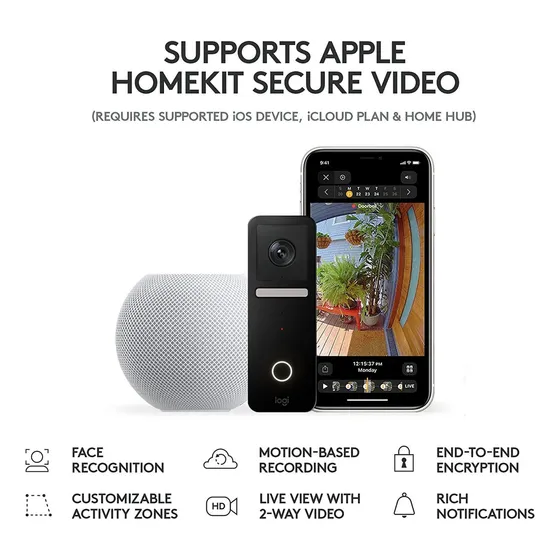 Logitech Circle View Apple Homekit- Timbre De Puerta Con Cab