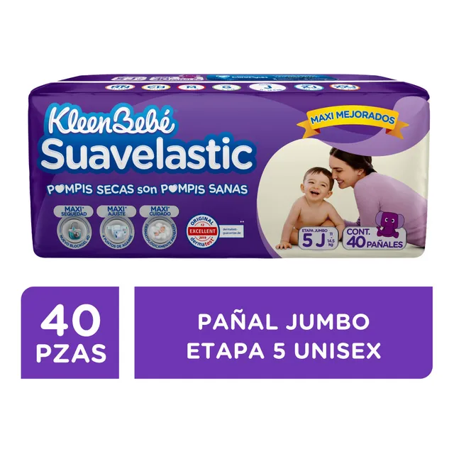 Pañales Kleenbebé Suavelastic Etapa 5 Unisex 40 Piezas