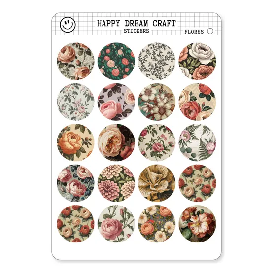 Stickers Vintage Para Scrapbook Journaling Circulos Flor X20