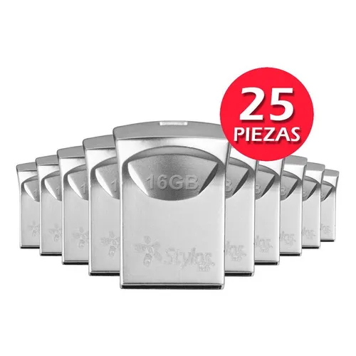 Kit 25 Memoria Usb 16gb 2.0 Mini Metalica Stylos Stmus42s Color Plateado St100