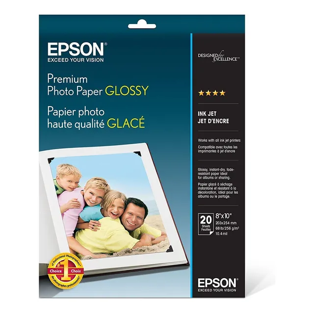 Papel Fotográfico Epson Premium Glossy, 20 Hojas, 8 X 10 Pul