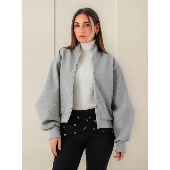 Campera Bomber Mujer Casual 2 Bolsillos Color Crema