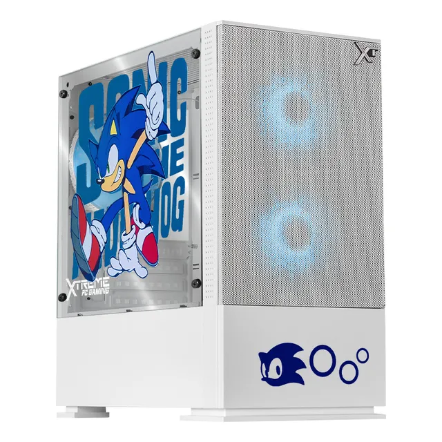 Gabinete Gamer Xtreme Pc Gaming Sonic Comic Edition Mini Torre Micro Atx 3 Fan Argb Mesh Cristal Templado