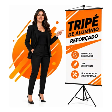 Tripé Banner 2.10m Regulável Aluminio Porta Banner Pedestal Preto