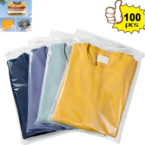 Akgodofwar - 100 Piezas Bolsas De Poliéster Transparentes Resellables Con Zíper Para Ropa, Suéteres, Jeans,grandes Sobres De Plástico Para Viajes