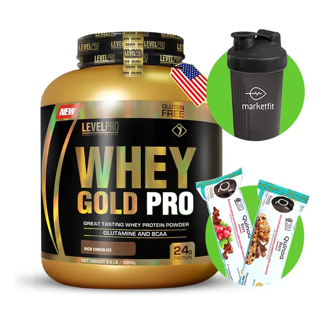 Proteina Whey Gold Pro 3kg Chocolate Lp + Shaker + 02 Snacks