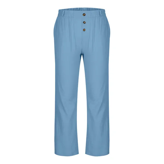 Pantalones De Lino Con Bolsillos Con Botones De Color Liso P