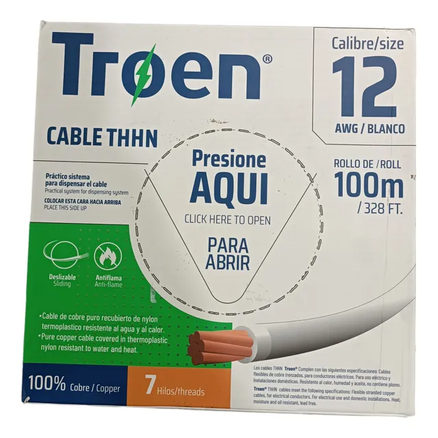 Cable #12 Awg Thhn 7 Pelos 100% Cobre 20 Mts