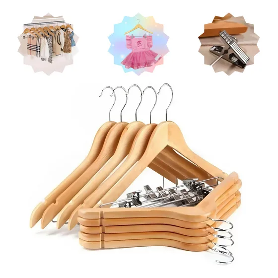 20 Cabides Madeira Infantil Luxo Com Presilha Aço Topen Home