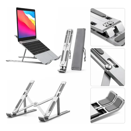 Suporte Portatil De Alumínio Ergonômico Dobrável Articulado Para Notebook Tablet E Laptop