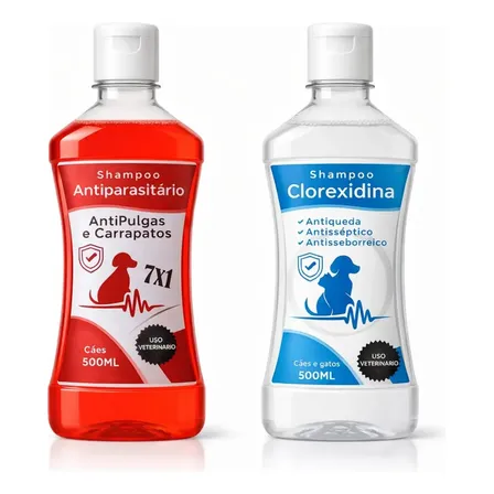 Kit Shampoo Pet Antipulgas 7 Em 1 + Clorexidina 500ml Neutro
