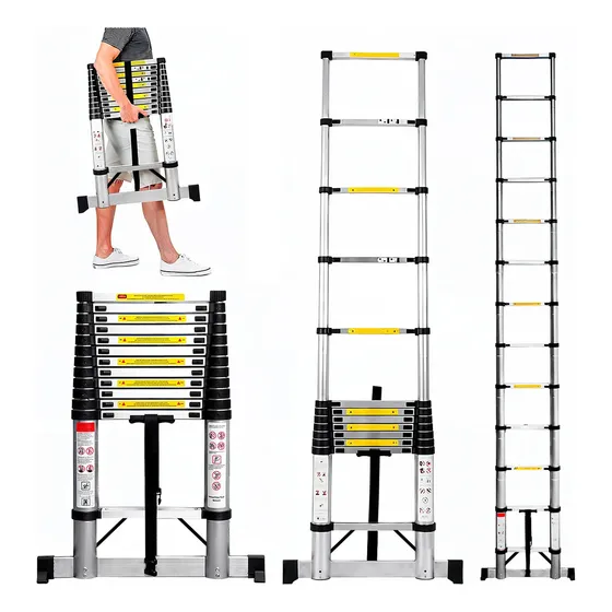 Escalera Telescópica Recta Plegable Retráctil 5m Color Plateado