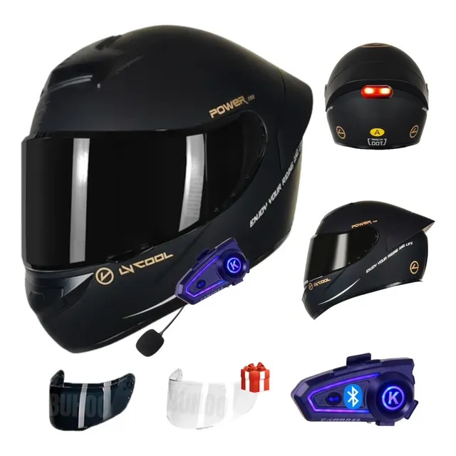 Casco De Moto Certificado Dot Con Bluetooth PHOSPHAINO Luz Led Mate Tamaño XL (61-62CM)