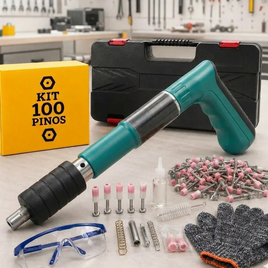 Pistola De Fixação Finca Pino Ação Direta Kit 100 Pinos