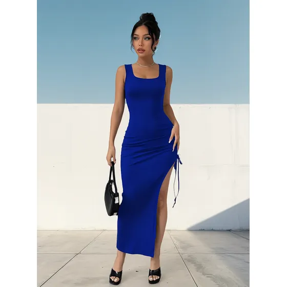 Vestido Largo Musculosa Verano Sexy Tajo Regulable Luquear_s