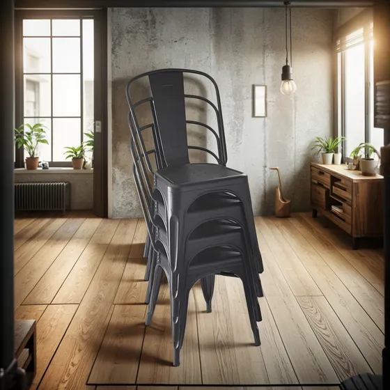 Set De 4 Sillas Áncora De Comedor Tipo Tolix Negras Negra