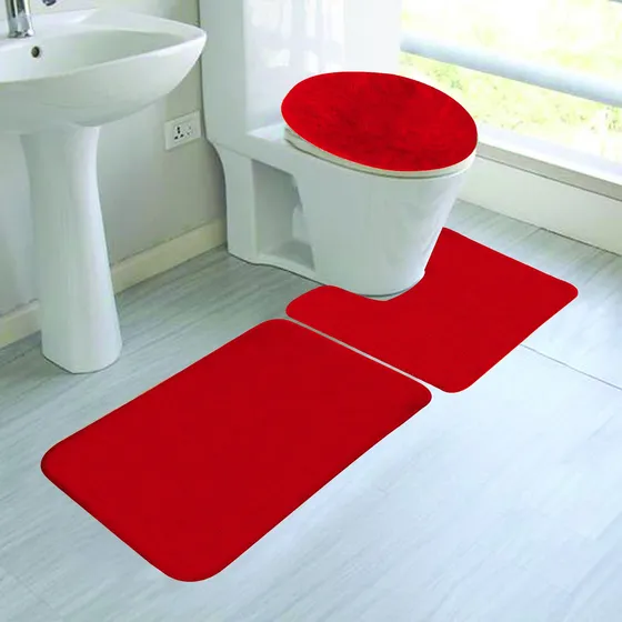 Tapete Baño Contorno Cubierta Tapa Respaldo Goma Juego 3