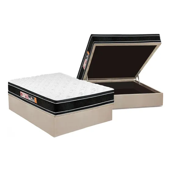 Cama Baú Casal: Colchão D33 Castor Black White Euro Pillow