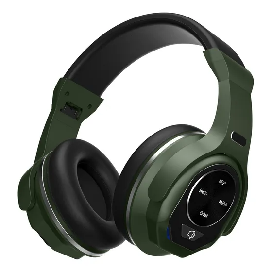 Fone De Ouvido Sem Fio Com Rádio Fm E Função Caixa De Som E Microfone Over-ear Fone Gamer Headset Bluetooth Cor Verde Basike Ba-fon6689