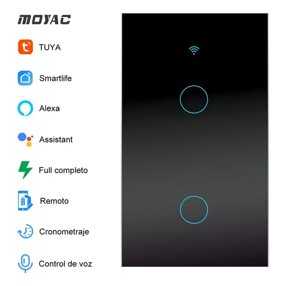 MOYAC Interruptor Inteligente Wi-fi De 2 Vías Negro Con Neutro