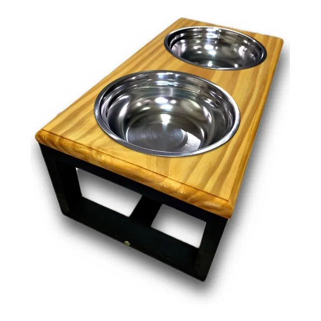 Comedouro Pet Elevado Duas Tigelas Inox - Tamanho M