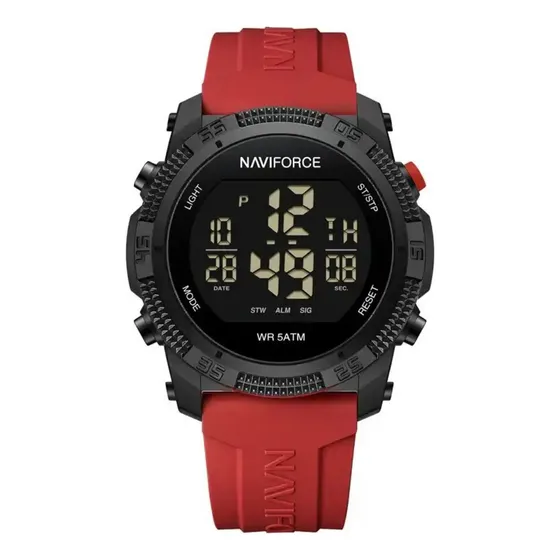 Reloj Naviforce Deportivo Dual Analógico Y Digital 9188t Correa Rojo Bisel Negro Fondo Negro