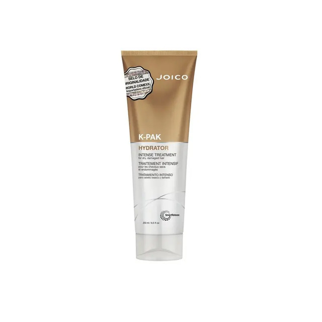 Embalagem em bisnaga na cor dourada da máscara capilar Joico K-PAK Intense Hydrator de 250ml