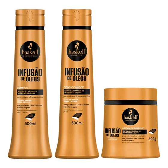 Kit Haskell Infusão De Óleos Shampoo Cond Máscara 500gr