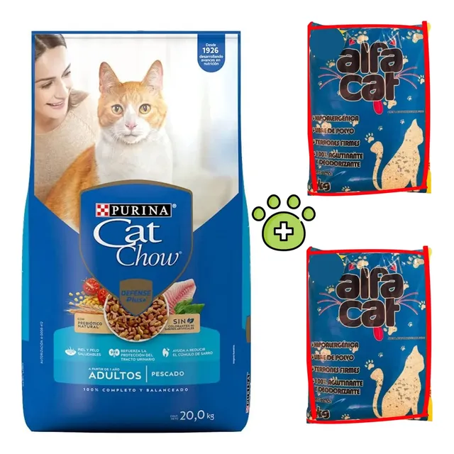 Alimento Cat Chow De 20 Kg + 12 Kg De Arena Alfa Cat