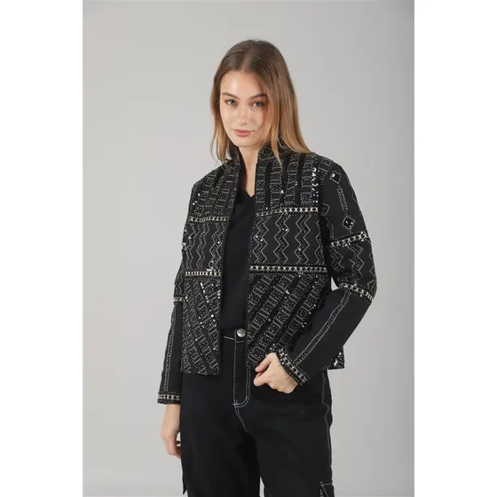 Campera Chaqueta Vinett Gabardina Lentejuelas Bordadas Gu301