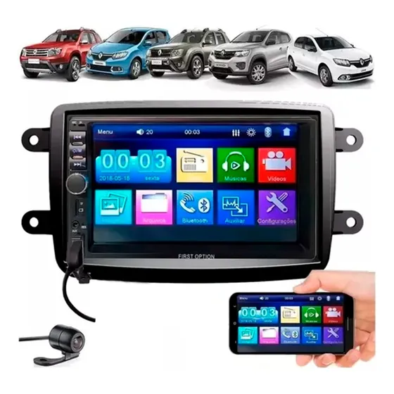 Central Multimidia Renault Mp5 Bt Espelha Moldura Câmera Ré