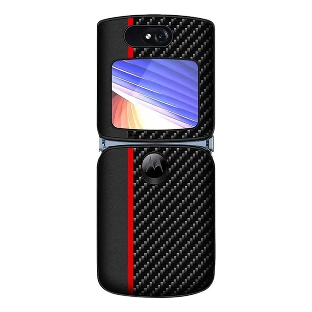 K Para Motorola Razr 5g Case Couro De Carbono Clássico