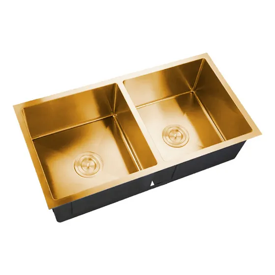 Fregadero Doble Tina Acero Inoxidable Dorado Bajo Tope Bari