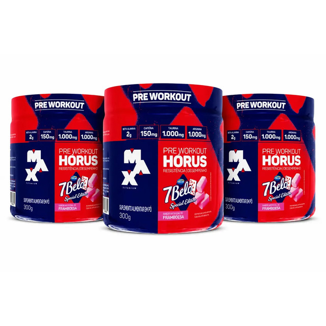 Pré Treino Hórus 7 Belo Max Titanium 300g Sabor Framboesa Kit 3 150mg Cafeína Energia Foco Performance 7 Belo - Artificial Framboesa Pré Treino Hórus 7 Belo Max Titanium 300g Sabor Framboesa Kit 3 150mg Cafeína Energia Foco Performance 7 Belo - Artificial Framboesa