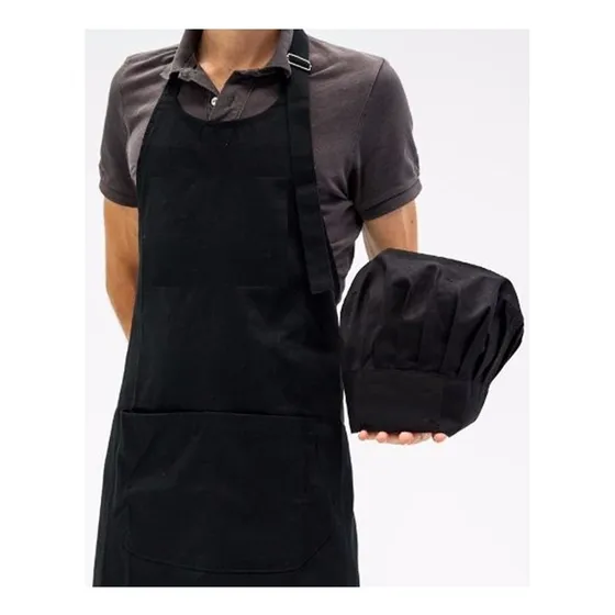 Combo Delantal + Gorro Tipo Hongo Dril Chef Cocinero 