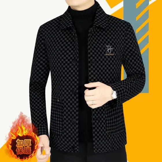 Chaqueta De Lana A Cuadros Para Hombre, Corte Casual De Negocios